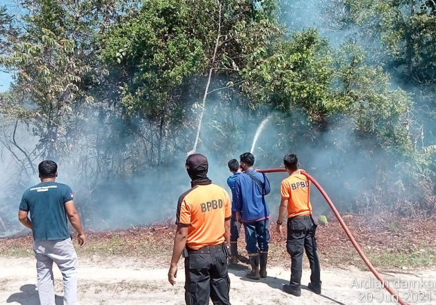 Damkar dan BPBD Kampar Padamkan Kebakaran Lahan di Sungai Hijau.