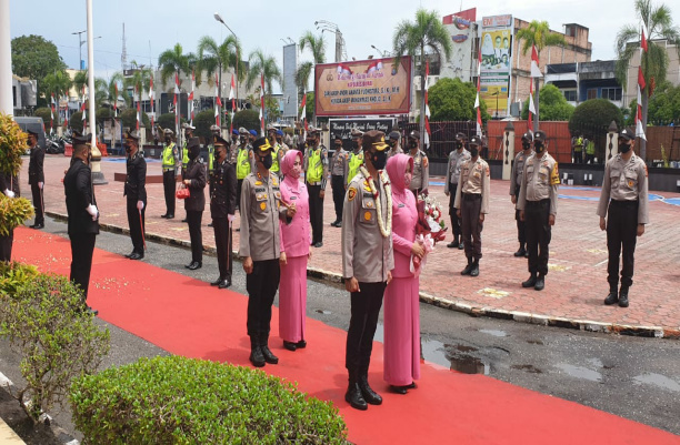 Patuhi Protokol Kesehatan, Polres Dumai Gelar Pisah Sambut Kapolres