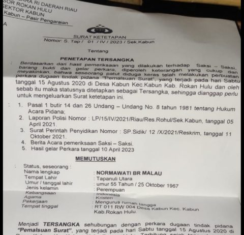 Normawati Br Malau Pertanyakan Status Dirinya Sebagai Tersangka Dan DPO Oleh Polsek Kabun