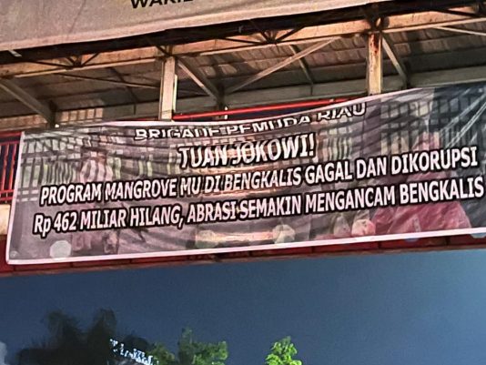 Kedatangan Presiden Jokowi di Warnai Spanduk Dugaan korupsi Mangrove Bengkalis